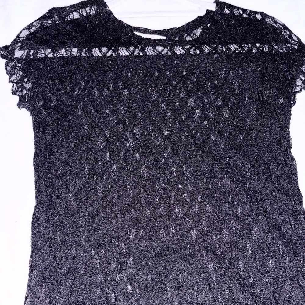 LOFT Black Lace Knit Short Sleeve Top